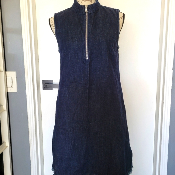 Gap Denim Dark Wash Zip Mini Dress with Pockets Size Small - Picture 2 of 9